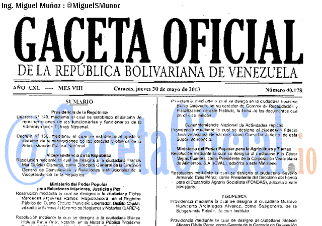 Gaceta Oficial 40178 del 30 Mayo 2013