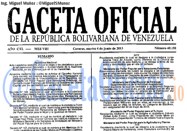 Gaceta Oficial 40181 del 4 Junio 2013