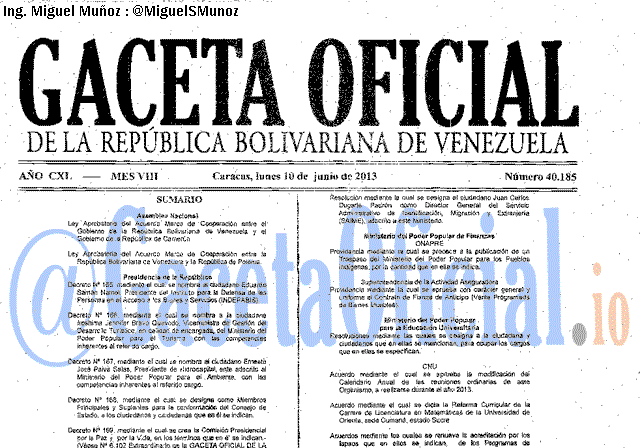Gaceta Oficial 40185 del 10 Junio 2013