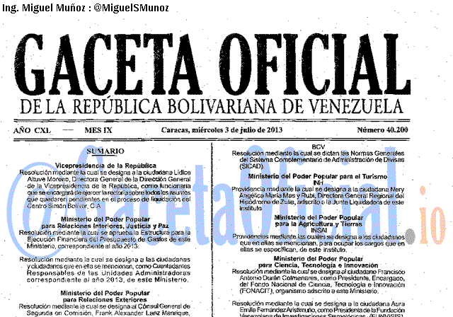 Gaceta Oficial 40200 del 3 Julio 2013