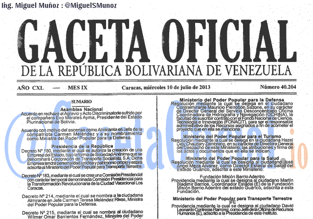 Gaceta Oficial 40204 del 10 Julio 2013