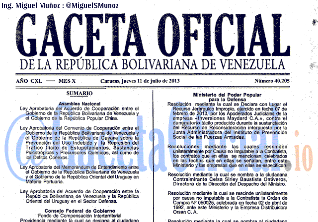 Gaceta Oficial 40205 del 11 Julio 2013
