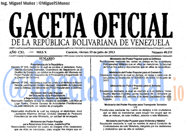 Gaceta Oficial 40211 del 19 Julio 2013