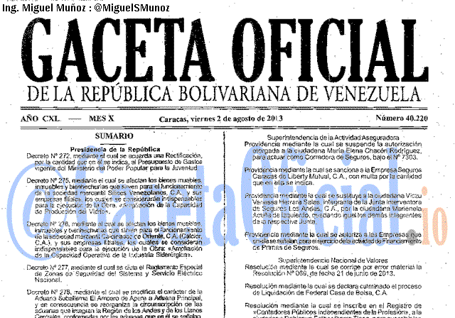 Gaceta Oficial 40220 del 2 Agosto 2013