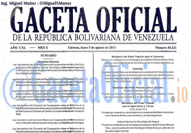 Gaceta Oficial 40221 del 5 Agosto 2013