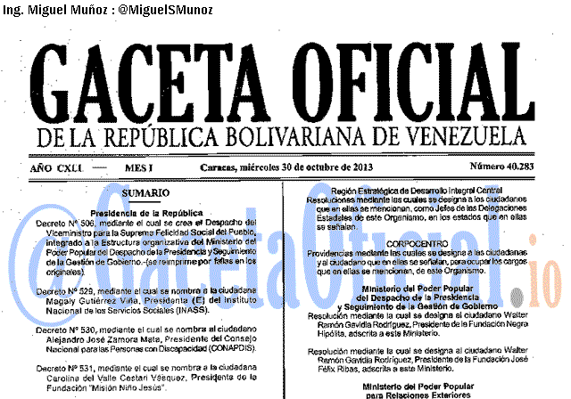 Gaceta Oficial 40283 del 30 Octubre 2013