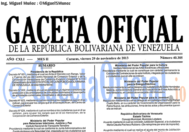 Gaceta Oficial 40305 del 29 noviembre 2013