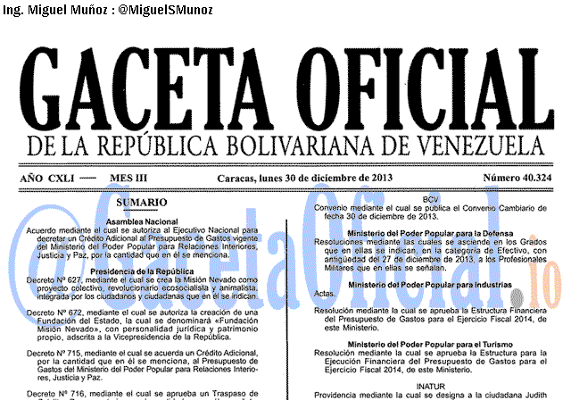 Gaceta Oficial 40324 del 30 diciembre 2013