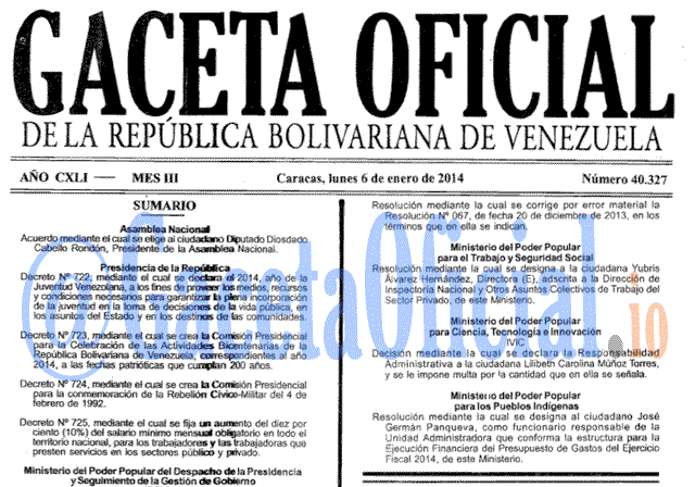 Venezuela Gaceta Oficial 40327 del 6 enero 2014 Gaceta Oficial, Gaceta 40327, Gaceta 40327 HD, Gaceta #40327, Gaceta Oficial Venezuela #40327