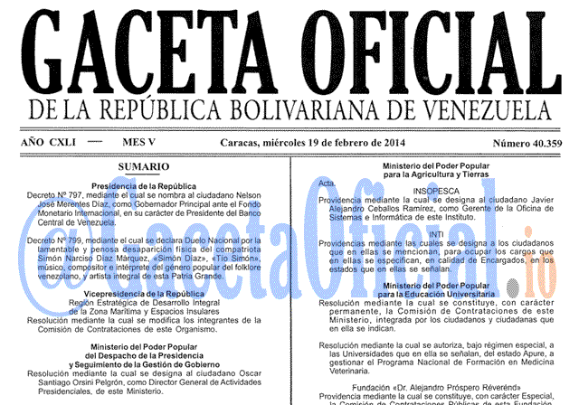 Gaceta Oficial, Gaceta 40359, Gaceta 40359 HD, Gaceta #40359, Gaceta Oficial Venezuela #40359