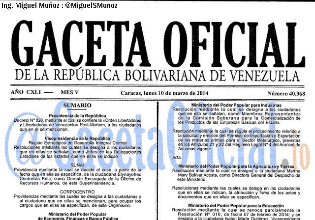 Gaceta Oficial 40368 del 10 Marzo 2014