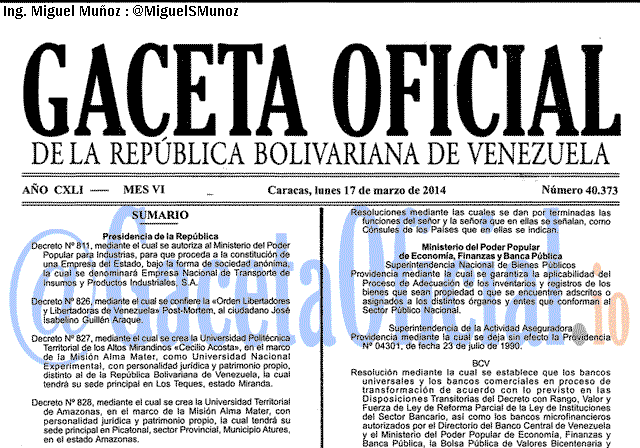 Gaceta Oficial 40373 del 17 Marzo 2014