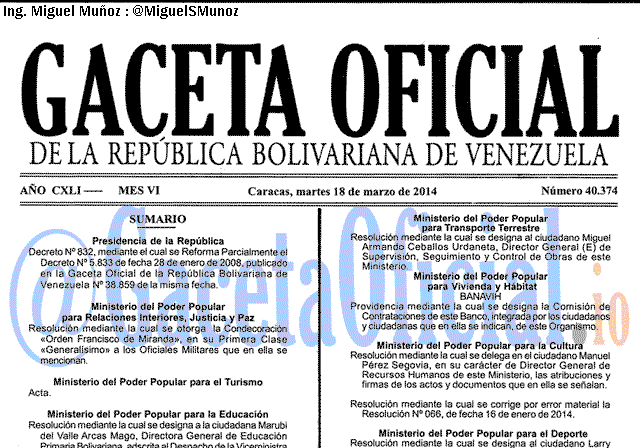 Gaceta Oficial 40374 del 18 Marzo 2014 
