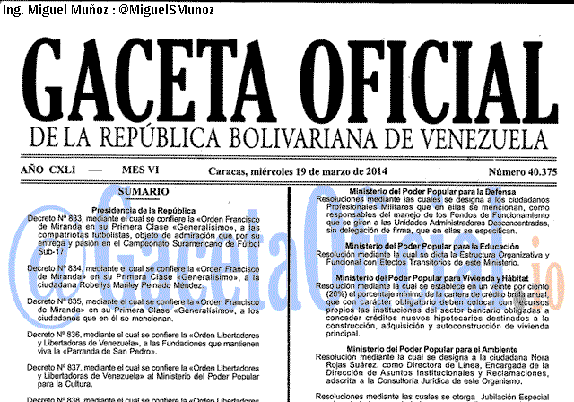 Gaceta Oficial 40375 del 19 Marzo 2014