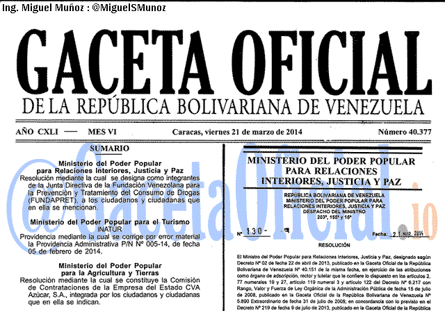 Gaceta Oficial 40377 del 21 Marzo 2014