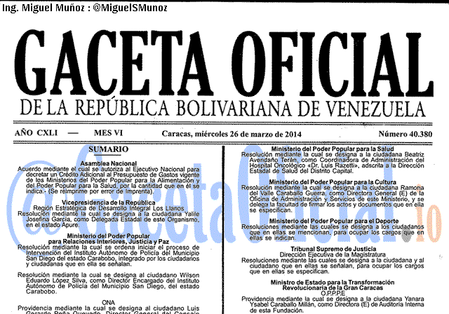 Gaceta Oficial 40380 del 26 Marzo 2014