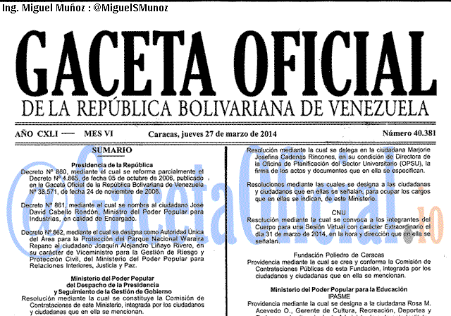 Gaceta Oficial 40382 del 28 Marzo 2014