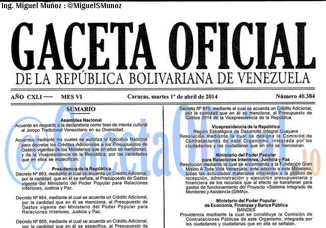 Gaceta Oficial 40384 del 1 Abril 2014