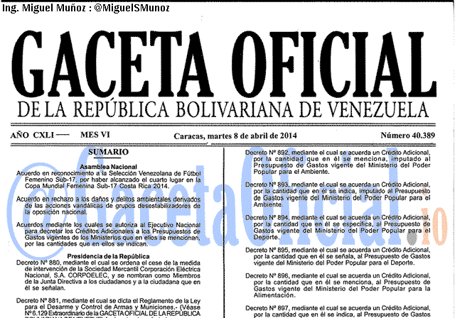Gaceta Oficial 40389 del 8 Abril 2014