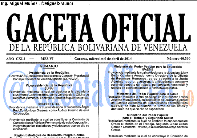 Gaceta Oficial 40390 del 9 Abril 2014