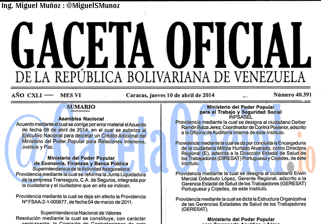 Gaceta Oficial 40391 del 10 Abril 2014