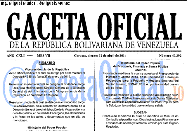 Gaceta Oficial 40392 del 11 Abril 2014