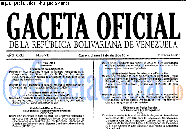 Gaceta Oficial 40393 del 14 Abril 2014