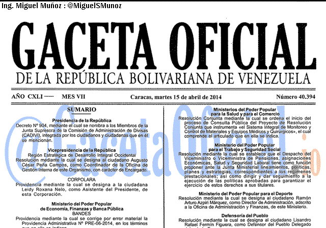 Gaceta Oficial 40394 del 15 Abril 2014