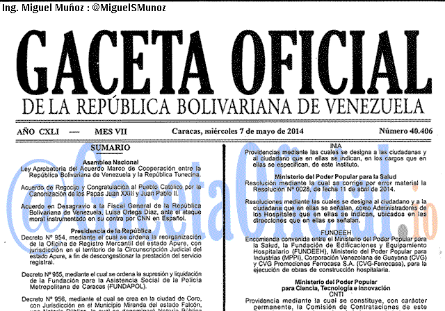 Gaceta Oficial 40406 del 7 Mayo 2014