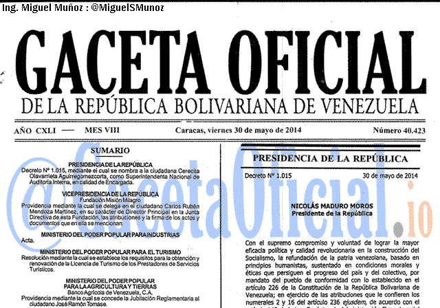 Gaceta Oficial 40423 del 30 Mayo 2014
