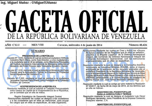 Gaceta Oficial 40426 del 4 Junio 2014