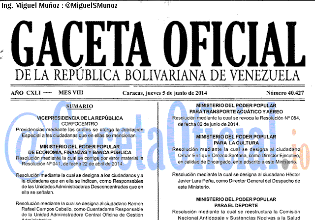Gaceta Oficial 40427 del 5 Junio 2014