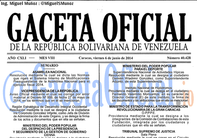Gaceta Oficial 40428 del 6 Junio 2014