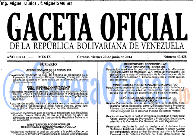 Gaceta Oficial 40438 del 20 Junio 2014