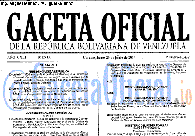 Gaceta Oficial 40439 del 23 Junio 2014