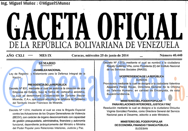 Gaceta Oficial 40440 del 25 Junio 2014