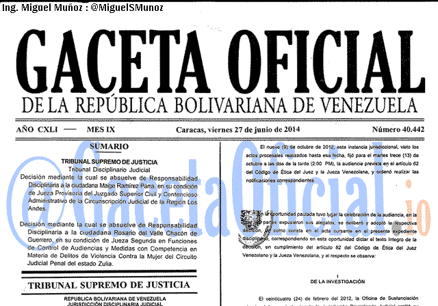 Gaceta Oficial 40442 del 27 Junio 2014