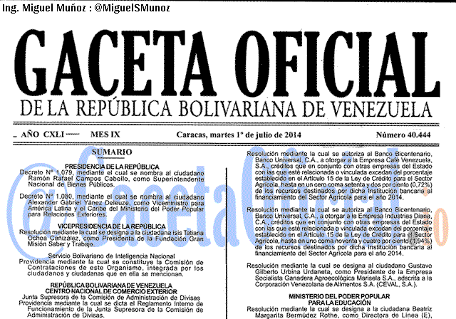 Gaceta Oficial 40444 del 1 Julio 2014
