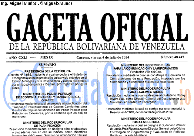 Gaceta Oficial 40447 del 4 Julio 2014