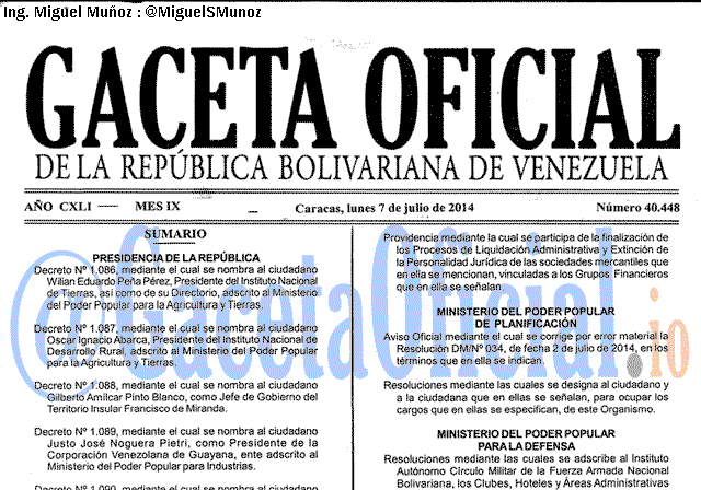 Gaceta Oficial 40448 del 7 Julio 2014