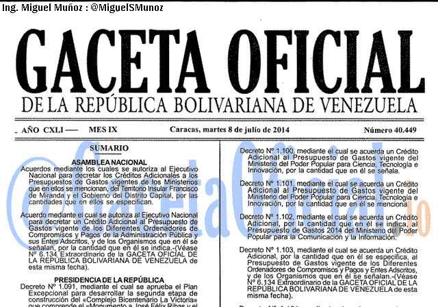 Gaceta Oficial 40449 del 8 Julio 2014