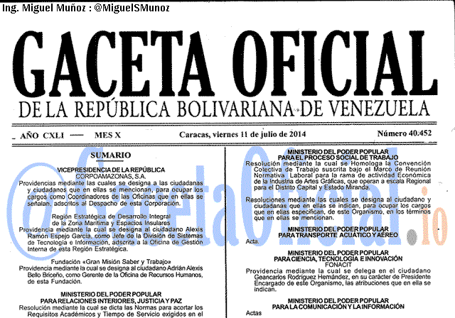 Gaceta Oficial 40452 del 11 Julio 2014