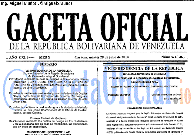 Gaceta Oficial 40463 del 29 Julio 2014