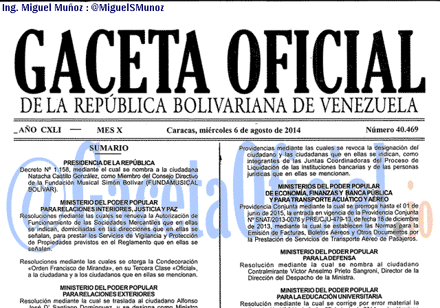 Gaceta Oficial 40469 del 6 Agosto 2014