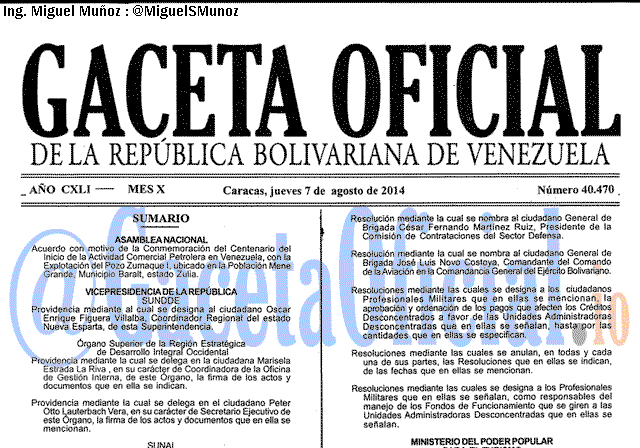 Gaceta Oficial 40470 del 7 Agosto 2014