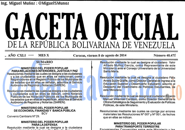 Gaceta Oficial 40471 del 8 Agosto 2014