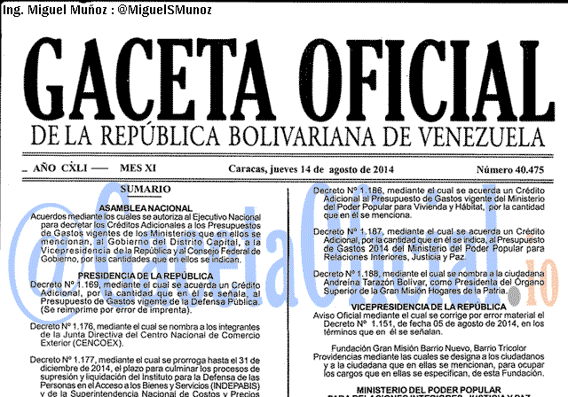 Gaceta Oficial 40475 del 14 Agosto 2014