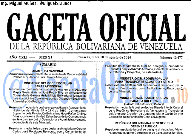 Gaceta Oficial 40477 del 18 Agosto 2014