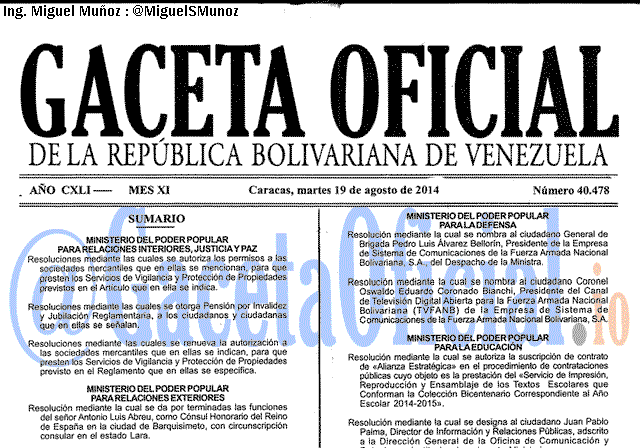 Gaceta Oficial 40478 del 19 Agosto 2014