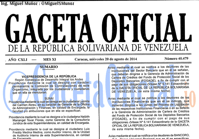 Gaceta Oficial 40479 del 20 Agosto 2014